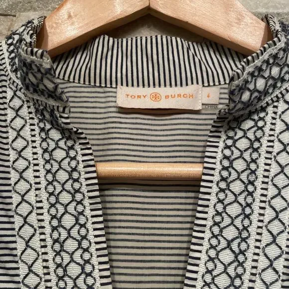Tory Burch Tunic Dress 4Nautical Stripe Embroidered Shift Preppy Coastal $345 Tory Burch Tunic Dress 4Nautical Stripe Embroidered Shift Preppy Coastal $345